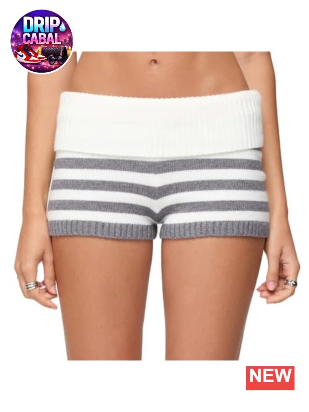 Y2K Striped Foldover Knit Shorts Low Waist Slim Fit Retro Boxer Shorts